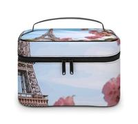 LDGSUPH Paris Eiffel Tower with Flowers Makeup Bag with Handle Portable Travel Toiletry Bag Lightweight Waterproof Cute Cosmetics Storage Bags Large Fashion Makeup Case Organizer For Women