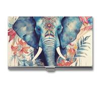 LDGSUPH Peacock Feathers Elephant Business Card Holder Minimalist Wallet RFID Blocking Credit Cards Holder Slim Name Cards Holders Compact Aluminum Alloy Business Card Case for Adult