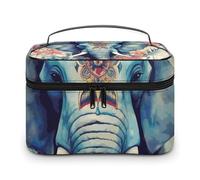 LDGSUPH Peacock Feathers Elephant Makeup Bag with Handle Portable Travel Toiletry Bag Lightweight Waterproof Cute Cosmetics Storage Bags Large Fashion Makeup Case Organizer For Women