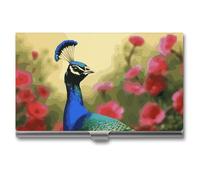 LDGSUPH Peacock Flowers Business Card Holder Minimalist Wallet RFID Blocking Credit Cards Holder Slim Name Cards Holders Compact Aluminum Alloy Business Card Case for Adult