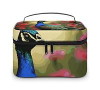 LDGSUPH Peacock Flowers Makeup Bag with Handle Portable Travel Toiletry Bag Lightweight Waterproof Cute Cosmetics Storage Bags Large Fashion Makeup Case Organizer For Women