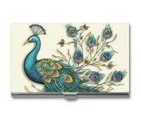 LDGSUPH Peacock Pattern Business Card Holder Minimalist Wallet RFID Blocking Credit Cards Holder Slim Name Cards Holders Compact Aluminum Alloy Business Card Case for Adult