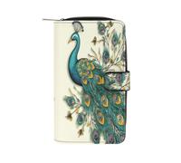 LDGSUPH Peacock Pattern Leather Long Wallet Adult Travel Zipper Long Purse Multi-functional Credit Card Holder 12 Card Slot
