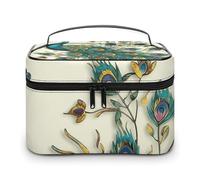 LDGSUPH Peacock Pattern Makeup Bag with Handle Portable Travel Toiletry Bag Lightweight Waterproof Cute Cosmetics Storage Bags Large Fashion Makeup Case Organizer For Women