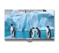 LDGSUPH Penguins On The Iceberg Business Card Holder Minimalist Wallet RFID Blocking Credit Cards Holder Slim Name Cards Holders Compact Aluminum Alloy Business Card Case for Adult