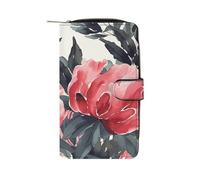 LDGSUPH Peonies Spring Leather Long Wallet Adult Travel Zipper Long Purse Multi-functional Credit Card Holder 12 Card Slot