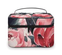LDGSUPH Peonies Spring Makeup Bag with Handle Portable Travel Toiletry Bag Lightweight Waterproof Cute Cosmetics Storage Bags Large Fashion Makeup Case Organizer For Women