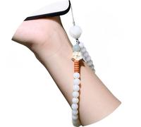 LDGSUPH Phone Lanyard Decoration with Bodhi Root Beads, Wood Cell Charms, Beaded Wrist Strap Buddhist Ornaments(Jade)