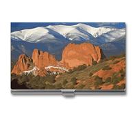 LDGSUPH Pikes Peak Colorado Business Card Holder Minimalist Wallet RFID Blocking Credit Cards Holder Slim Name Cards Holders Compact Aluminum Alloy Business Card Case for Adult