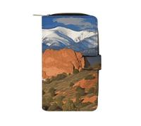 LDGSUPH Pikes Peak Colorado Leather Long Wallet Adult Travel Zipper Long Purse Multi-functional Credit Card Holder 12 Card Slot