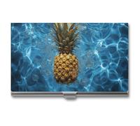LDGSUPH Pineapple in The Pool Business Card Holder Minimalist Wallet RFID Blocking Credit Cards Holder Slim Name Cards Holders Compact Aluminum Alloy Business Card Case for Adult