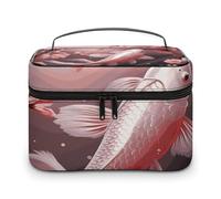 LDGSUPH Pink Cherry Blossom Red Carp Makeup Bag with Handle Portable Travel Toiletry Bag Lightweight Waterproof Cute Cosmetics Storage Bags Large Fashion Makeup Case Organizer For Women