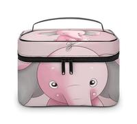 LDGSUPH Pink Elephant Makeup Bag with Handle Portable Travel Toiletry Bag Lightweight Waterproof Cute Cosmetics Storage Bags Large Fashion Makeup Case Organizer For Women