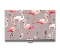 LDGSUPH Pink Flamingo Pattern Business Card Holder Minimalist Wallet RFID Blocking Credit Cards Holder Slim Name Cards Holders Compact Aluminum Alloy Business Card Case for Adult
