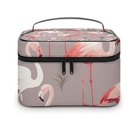 LDGSUPH Pink Flamingo Pattern Makeup Bag with Handle Portable Travel Toiletry Bag Lightweight Waterproof Cute Cosmetics Storage Bags Large Fashion Makeup Case Organizer For Women