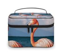 LDGSUPH Pink Flamingo Walking on The Beach Makeup Bag with Handle Portable Travel Toiletry Bag Lightweight Waterproof Cute Cosmetics Storage Bags Large Fashion Makeup Case Organizer For Women