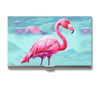 LDGSUPH Pink Flamingos Business Card Holder Minimalist Wallet RFID Blocking Credit Cards Holder Slim Name Cards Holders Compact Aluminum Alloy Business Card Case for Adult