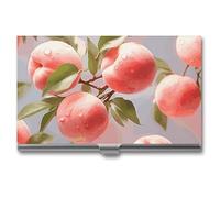 LDGSUPH Pink Peach Business Card Holder Minimalist Wallet RFID Blocking Credit Cards Holder Slim Name Cards Holders Compact Aluminum Alloy Business Card Case for Adult