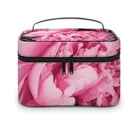 LDGSUPH Pink Peony Makeup Bag with Handle Portable Travel Toiletry Bag Lightweight Waterproof Cute Cosmetics Storage Bags Large Fashion Makeup Case Organizer For Women