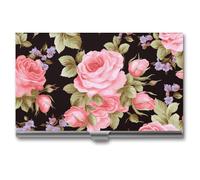 LDGSUPH Pink Rose Business Card Holder Minimalist Wallet RFID Blocking Credit Cards Holder Slim Name Cards Holders Compact Aluminum Alloy Business Card Case for Adult