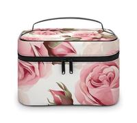 LDGSUPH Pink Rose Floral Makeup Bag with Handle Portable Travel Toiletry Bag Lightweight Waterproof Cute Cosmetics Storage Bags Large Fashion Makeup Case Organizer For Women