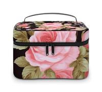 LDGSUPH Pink Rose Makeup Bag with Handle Portable Travel Toiletry Bag Lightweight Waterproof Cute Cosmetics Storage Bags Large Fashion Makeup Case Organizer For Women