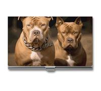 LDGSUPH Pitbull Dogs Business Card Holder Minimalist Wallet RFID Blocking Credit Cards Holder Slim Name Cards Holders Compact Aluminum Alloy Business Card Case for Adult