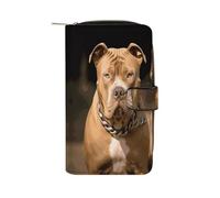 LDGSUPH Pitbull Dogs Leather Long Wallet Adult Travel Zipper Long Purse Multi-functional Credit Card Holder 12 Card Slot