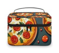 LDGSUPH Pizza Food Makeup Bag with Handle Portable Travel Toiletry Bag Lightweight Waterproof Cute Cosmetics Storage Bags Large Fashion Makeup Case Organizer For Women