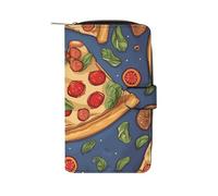 LDGSUPH Pizza Leather Long Wallet Adult Travel Zipper Long Purse Multi-functional Credit Card Holder 12 Card Slot