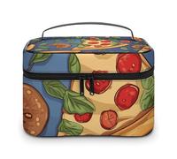 LDGSUPH Pizza Makeup Bag with Handle Portable Travel Toiletry Bag Lightweight Waterproof Cute Cosmetics Storage Bags Large Fashion Makeup Case Organizer For Women