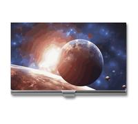 LDGSUPH Planets in Space Background Business Card Holder Minimalist Wallet RFID Blocking Credit Cards Holder Slim Name Cards Holders Compact Aluminum Alloy Business Card Case for Adult