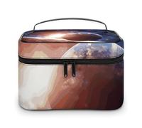 LDGSUPH Planets in Space Background Makeup Bag with Handle Portable Travel Toiletry Bag Lightweight Waterproof Cute Cosmetics Storage Bags Large Fashion Makeup Case Organizer For Women