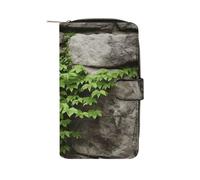 LDGSUPH Plant on Stone Wall Leather Long Wallet Adult Travel Zipper Long Purse Multi-functional Credit Card Holder 12 Card Slot