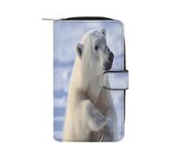LDGSUPH Polar Bear Leather Long Wallet Adult Travel Zipper Long Purse Multi-functional Credit Card Holder 12 Card Slot