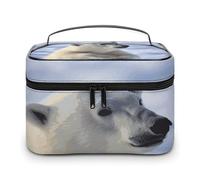 LDGSUPH Polar Bear Makeup Bag with Handle Portable Travel Toiletry Bag Lightweight Waterproof Cute Cosmetics Storage Bags Large Fashion Makeup Case Organizer For Women