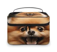 LDGSUPH Pomeranian Makeup Bag with Handle Portable Travel Toiletry Bag Lightweight Waterproof Cute Cosmetics Storage Bags Large Fashion Makeup Case Organizer For Women