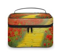LDGSUPH Poppies Field Yellow Brick Road Makeup Bag with Handle Portable Travel Toiletry Bag Lightweight Waterproof Cute Cosmetics Storage Bags Large Fashion Makeup Case Organizer For Women