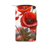 LDGSUPH Poppy Flowers Vivid Petals Leather Long Wallet Adult Travel Zipper Long Purse Multi-functional Credit Card Holder 12 Card Slot