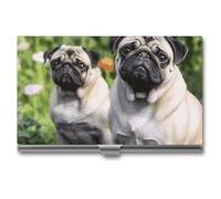 LDGSUPH Pugs in The Garden Business Card Holder Minimalist Wallet RFID Blocking Credit Cards Holder Slim Name Cards Holders Compact Aluminum Alloy Business Card Case for Adult