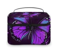 LDGSUPH Purple Butterfly Makeup Bag with Handle Portable Travel Toiletry Bag Lightweight Waterproof Cute Cosmetics Storage Bags Large Fashion Makeup Case Organizer For Women