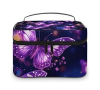 LDGSUPH Purple Cute Butterfly Print Makeup Bag with Handle Portable Travel Toiletry Bag Lightweight Waterproof Cute Cosmetics Storage Bags Large Fashion Makeup Case Organizer For Women