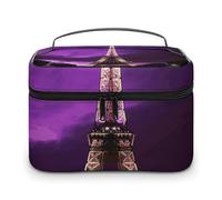 LDGSUPH Purple Eiffel Tower Makeup Bag with Handle Portable Travel Toiletry Bag Lightweight Waterproof Cute Cosmetics Storage Bags Large Fashion Makeup Case Organizer For Women
