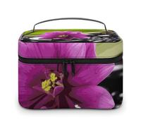 LDGSUPH Purple Flower with Black Stone Makeup Bag with Handle Portable Travel Toiletry Bag Lightweight Waterproof Cute Cosmetics Storage Bags Large Fashion Makeup Case Organizer For Women