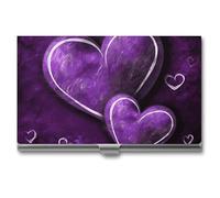 LDGSUPH Purple Hearts Business Card Holder Minimalist Wallet RFID Blocking Credit Cards Holder Slim Name Cards Holders Compact Aluminum Alloy Business Card Case for Adult