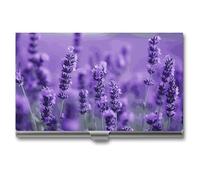 LDGSUPH Purple Lavender Business Card Holder Minimalist Wallet RFID Blocking Credit Cards Holder Slim Name Cards Holders Compact Aluminum Alloy Business Card Case for Adult