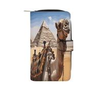 LDGSUPH Pyramid Camel Leather Long Wallet Adult Travel Zipper Long Purse Multi-functional Credit Card Holder 12 Card Slot