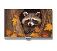 LDGSUPH Raccoon in The Fall Tree Hole Business Card Holder Minimalist Wallet RFID Blocking Credit Cards Holder Slim Name Cards Holders Compact Aluminum Alloy Business Card Case for Adult