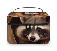 LDGSUPH Raccoon in The Fall Tree Hole Makeup Bag with Handle Portable Travel Toiletry Bag Lightweight Waterproof Cute Cosmetics Storage Bags Large Fashion Makeup Case Organizer For Women