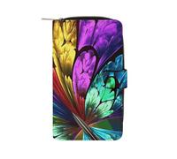 LDGSUPH Rainbow Butterfly Leather Long Wallet Adult Travel Zipper Long Purse Multi-functional Credit Card Holder 12 Card Slot